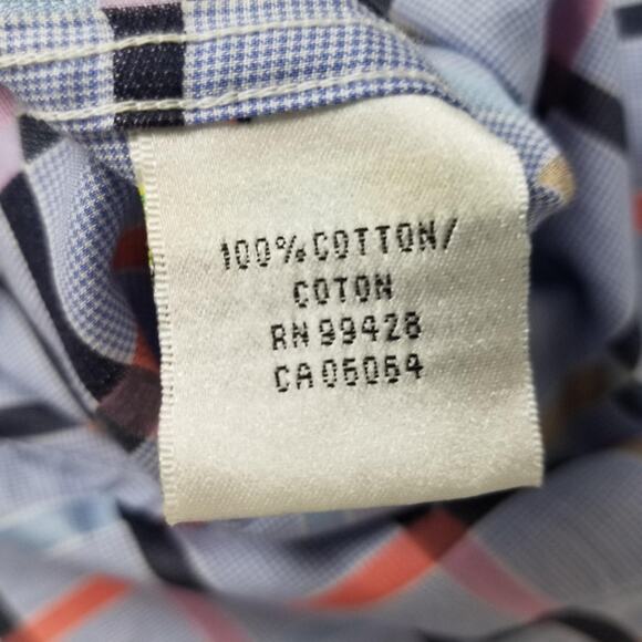 Bugatchi Uomo Shirt Mens Large Blue Multicolor Plaid Classic Fit Contrast Cuff - Picture 13 of 13